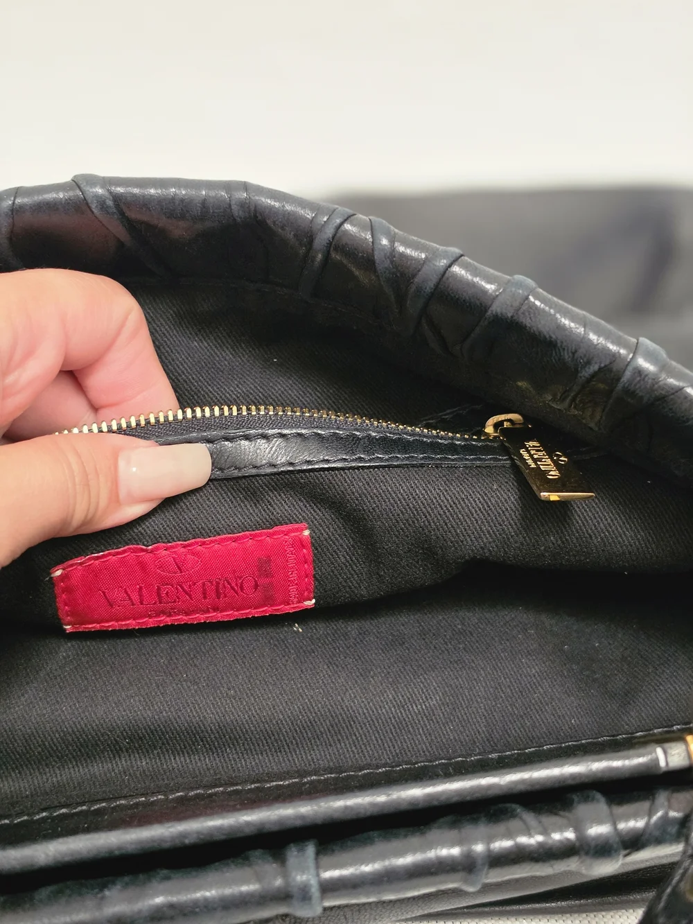 ​Valentino Black Leather Rose Applique Statement Bag with Additional Strap